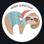 Pegatina Redonda Merry Christmas Sloth<br><div class="desc">Antecedentes animados de Sloth Navidades.</div>