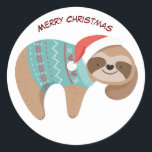 Pegatina Redonda Merry Christmas Sloth<br><div class="desc">Antecedentes animados de Sloth Navidades.</div>