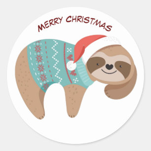 Pegatina Redonda Merry Christmas Sloth