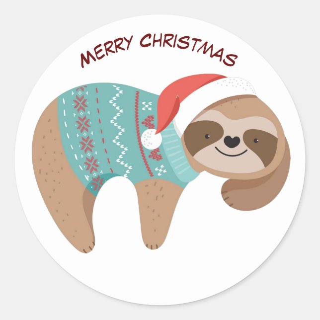 Pegatina Redonda Merry Christmas Sloth (Anverso)