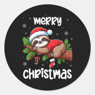 Pegatina Redonda Merry Christmas Sloth Lazy Funny Navidades Sloth L