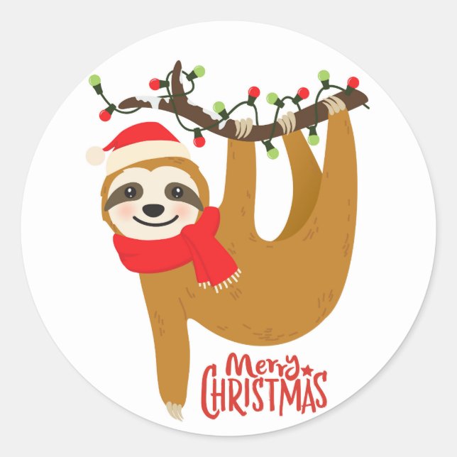Pegatina Redonda Merry Christmas Sloth | Vacaciones (Anverso)