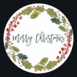 Pegatina Redonda Merry Christmas Spa Soy Candle Melt<br><div class="desc">Este pegatina es ir a las macetas de calambres labiales caseros o hechos a mano, productos de belleza y spa, y creaciones de cera de soja que has hecho cariñosamente para tu familia y amigos como regalos a la hora del Navidad. El diseño incluye Holly, mistletoe y brotes de bayas...</div>