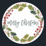 Pegatina Redonda Merry Christmas Spa Soy Candle Melt<br><div class="desc">Este pegatina es ir a las macetas de calambres labiales caseros o hechos a mano, productos de belleza y spa, y creaciones de cera de soja que has hecho cariñosamente para tu familia y amigos como regalos a la hora del Navidad. El diseño incluye Holly, mistletoe y brotes de bayas...</div>