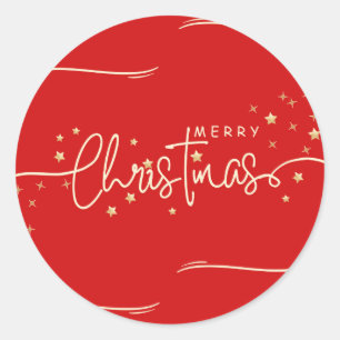 Pegatina Redonda Merry Christmas Stars Red