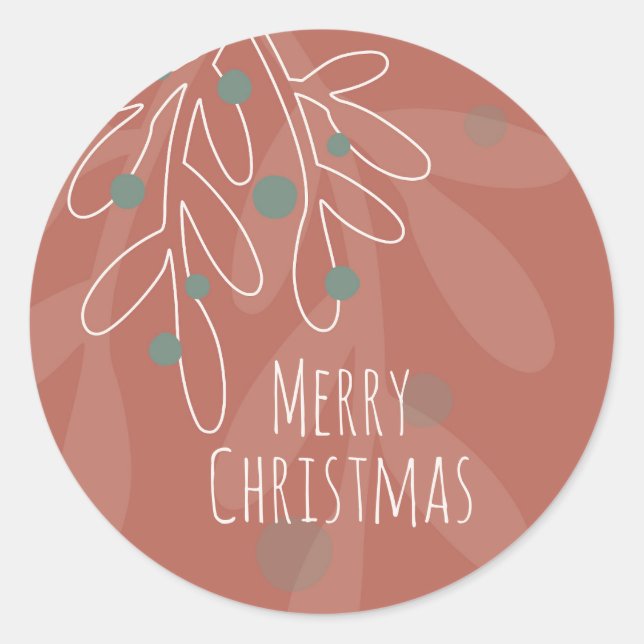 Pegatina Redonda Merry Christmas text in wine red floral (Anverso)
