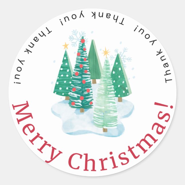 Pegatina Redonda Merry Christmas Thank You Sticker (Anverso)