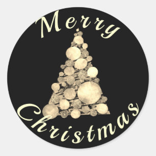 Pegatina Redonda Merry Christmas Tree Black