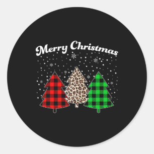Pegatina Redonda Merry Christmas Tree Buffalo Plaid Xmas Family Mat