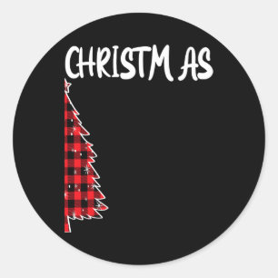 Pegatina Redonda Merry Christmas Tree Buffalo Plaid Xmas Parejas Ma