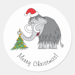 Pegatina Redonda Merry Christmas Tree Cute Mammoth Santa Hat