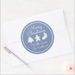 Pegatina Redonda Merry Christmas Tree Name Blue White Fraude<br><div class="desc">diseño florenceK</div>