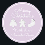 Pegatina Redonda Merry Christmas Tree Name Purple Lavender<br><div class="desc">diseño florenceK</div>