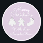 Pegatina Redonda Merry Christmas Tree Name Purple Lavender<br><div class="desc">diseño florenceK</div>