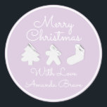 Pegatina Redonda Merry Christmas Tree Name Purple Lavender<br><div class="desc">diseño florenceK</div>