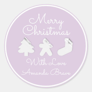 Pegatina Redonda Merry Christmas Tree Name Purple Lavender