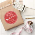 Pegatina Redonda Merry Christmas Tree Name Silver Santa Sleigh Pink<br><div class="desc">diseño florenceK</div>