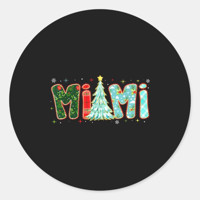 Pegatina Redonda Merry Christmas Tree Plaid Mimi Aesthetic Mom Mama (Anverso)