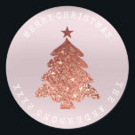 Pegatina Redonda Merry Christmas Tree Rosa Gold Lavender Pastel<br><div class="desc">Navidades Branding Decor Delicate script presenta este diseño. florenceK</div>