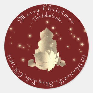 Pegatina Redonda Merry Christmas Tree RSVP Burgundy Gold Resumen