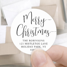 Pegatina Redonda Merry Christmas Trendy Script Round Return Address