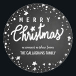 Pegatina Redonda Merry Christmas Typography Chalkboard Stars<br><div class="desc">Merry Christmas Typography Chalkboard Stars</div>