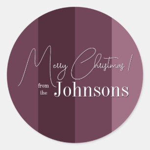 Pegatina Redonda Merry Christmas Typography Purple Stripe