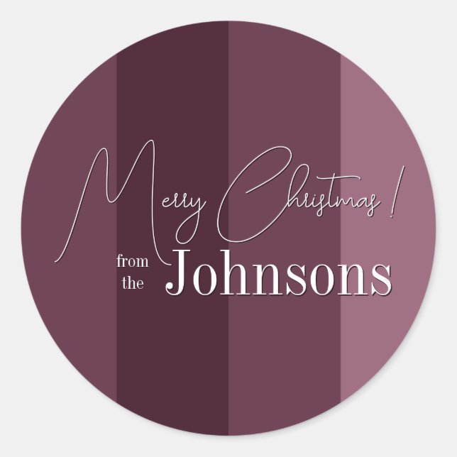 Pegatina Redonda Merry Christmas Typography Purple Stripe (Anverso)