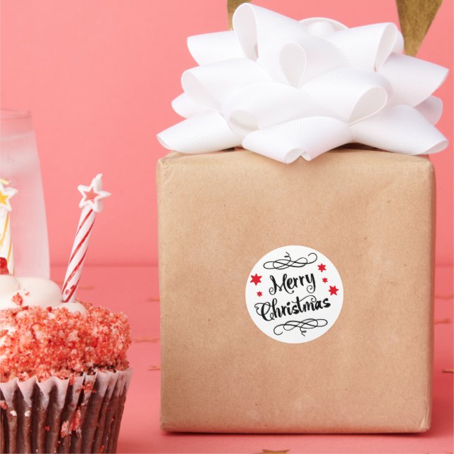 Pegatina Redonda Merry Christmas Typography Red White (Fiesta)