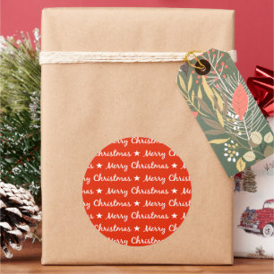 Pegatina Redonda Merry Christmas Typography White Red Pattern