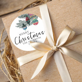Pegatina Redonda Merry Christmas Watercolor Botancial