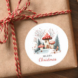 Pegatina Redonda Merry Christmas Watercolor Winter Woodland<br><div class="desc">Para sus necesidades de envoltura de regalo. Acuarela de invierno setas de bosque Feliz pegatina de Navidad.</div>
