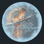 PEGATINA REDONDA MERRY CHRISTMAS WINTER SQUIRREL DE SHARON SHARPE<br><div class="desc">MERRY CHRISTMAS WINTER SQUIRREL de una acuarela original de SHARON SHARPE</div>