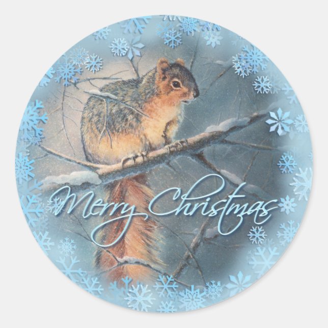 PEGATINA REDONDA MERRY CHRISTMAS WINTER SQUIRREL DE SHARON SHARPE (Anverso)