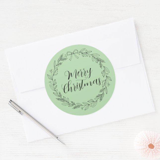 Pegatina Redonda Merry Christmas wreath crest stickers and sealers (Sobre)