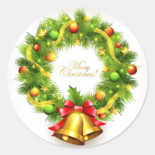 Pegatina Redonda Merry Christmas Wreath Pegatinas