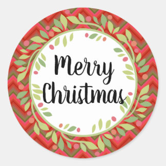 Pegatina Redonda Merry Christmas Wreath Retro Red