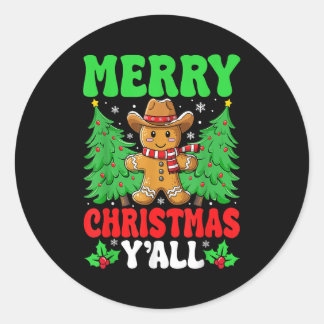 Pegatina Redonda Merry Christmas Yall Gingerbread Cowboy Xmas Howdy