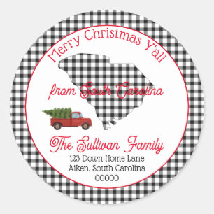 Pegatina Redonda Merry Christmas Yall South Carolina Return Address
