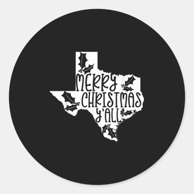Pegatina Redonda Merry Christmas Yall Texas Mistletoe White Graphic (Anverso)
