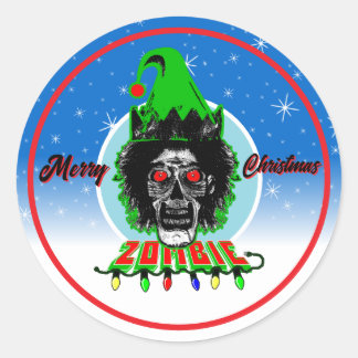 Pegatina Redonda Merry Christmas Zombie Blue Circle
