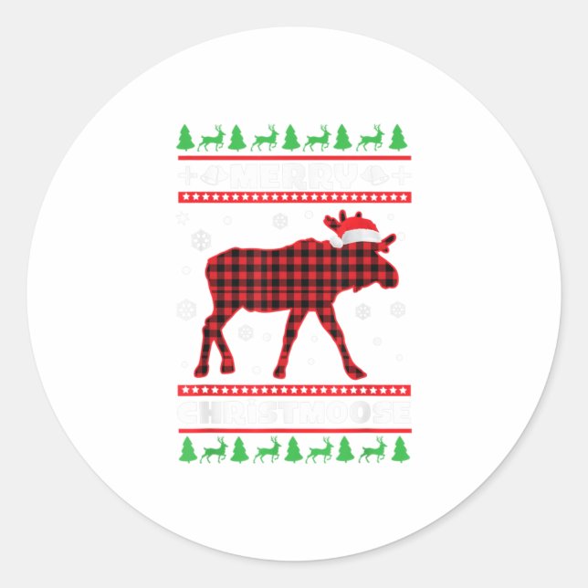 Pegatina Redonda Merry Christmoose Family Pajamas Moose (Anverso)