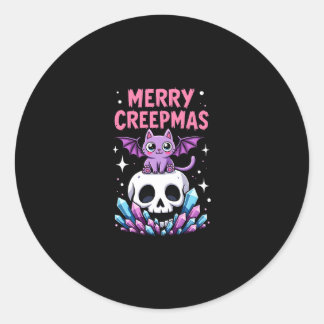 Pegatina Redonda Merry Creepmas Cat Pastel Goth Christmas Skull T-S