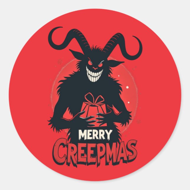 Pegatina Redonda Merry Creepmas Krampus Holiday (Anverso)