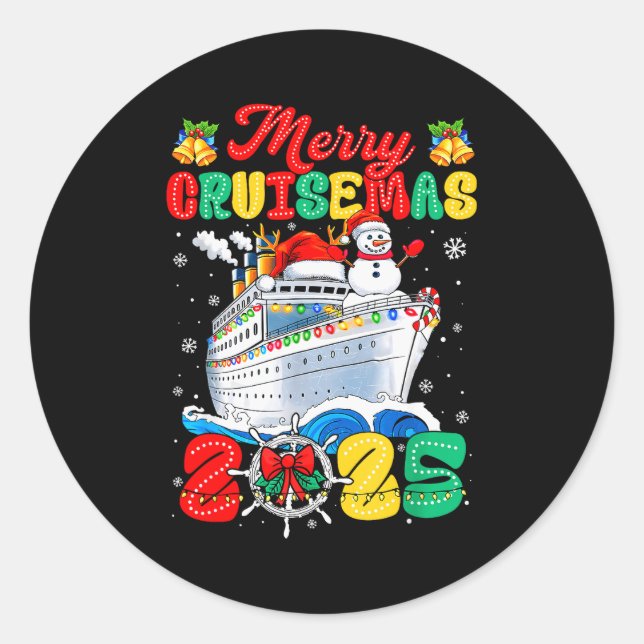 Pegatina Redonda Merry Cruisemas 2025 Christmas Santa Groovy Cruise (Anverso)
