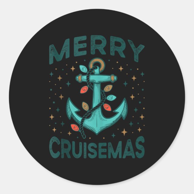 Pegatina Redonda Merry Cruisemas Cruise Christmas Light Matching Fa (Anverso)
