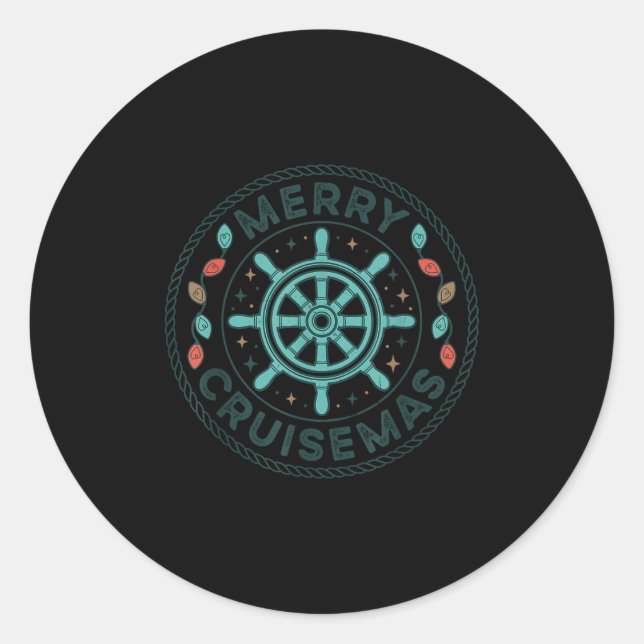 Pegatina Redonda Merry Cruisemas Cruise Christmas Light Matching Fa (Anverso)