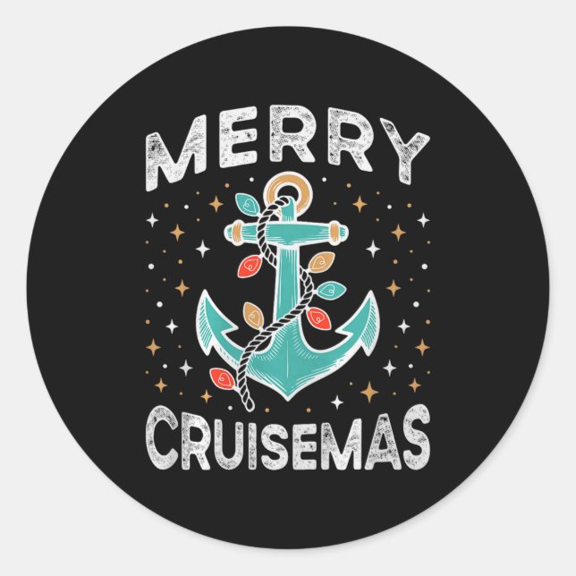 Pegatina Redonda Merry Cruisemas Cruise Christmas Light Matching Fa (Anverso)