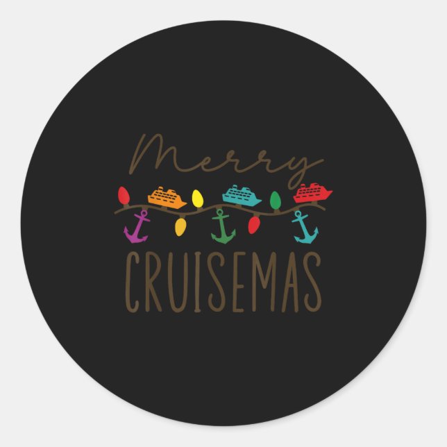Pegatina Redonda Merry Cruisemas Cruise Christmas Lights Matching F (Anverso)
