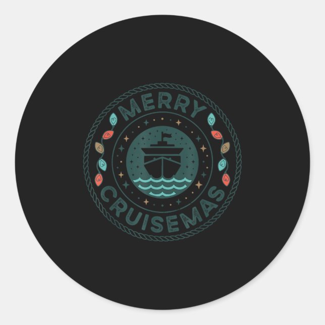 Pegatina Redonda Merry Cruisemas Cruise Mas Matching Family Christm (Anverso)